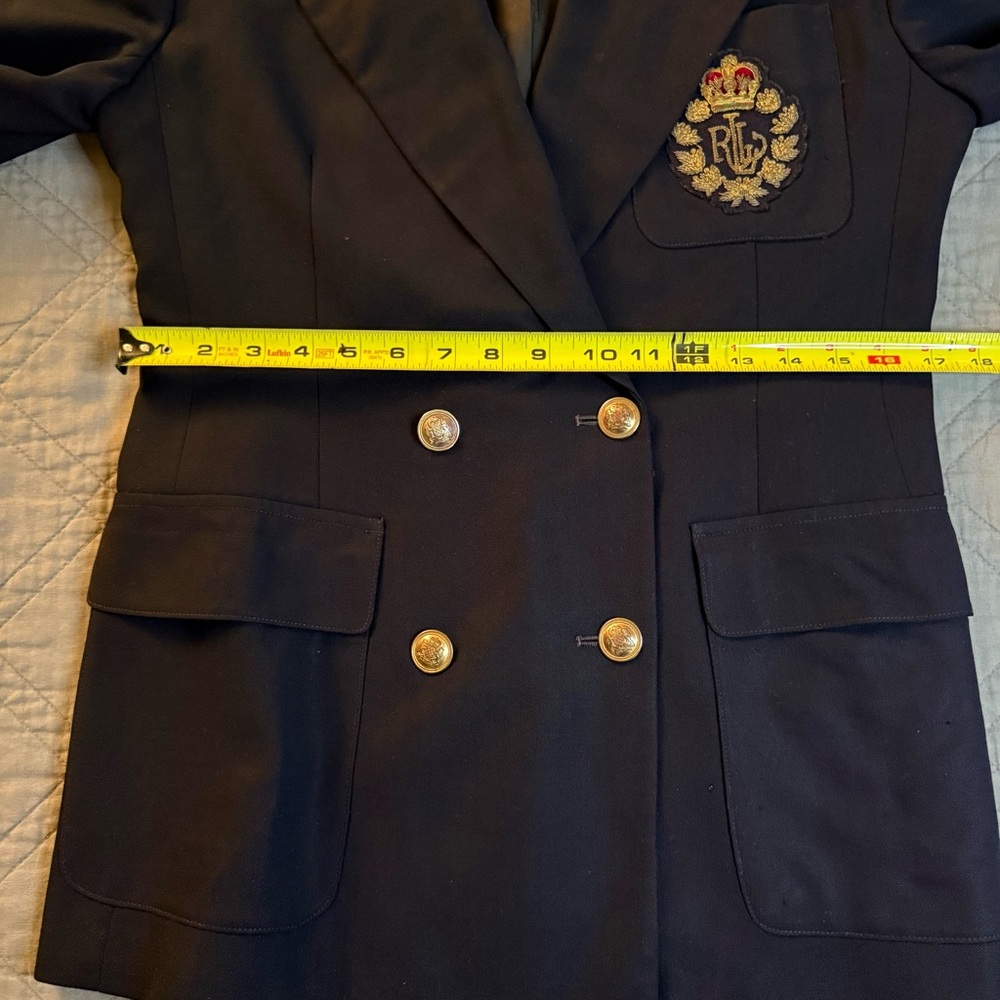 Vintage Lauren Ralph Lauren Navy Wool Blazer Crest Logo Designer Crown 4 *READ* - Picture 4 of 16